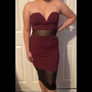 Purple Strapless Dress with Mesh